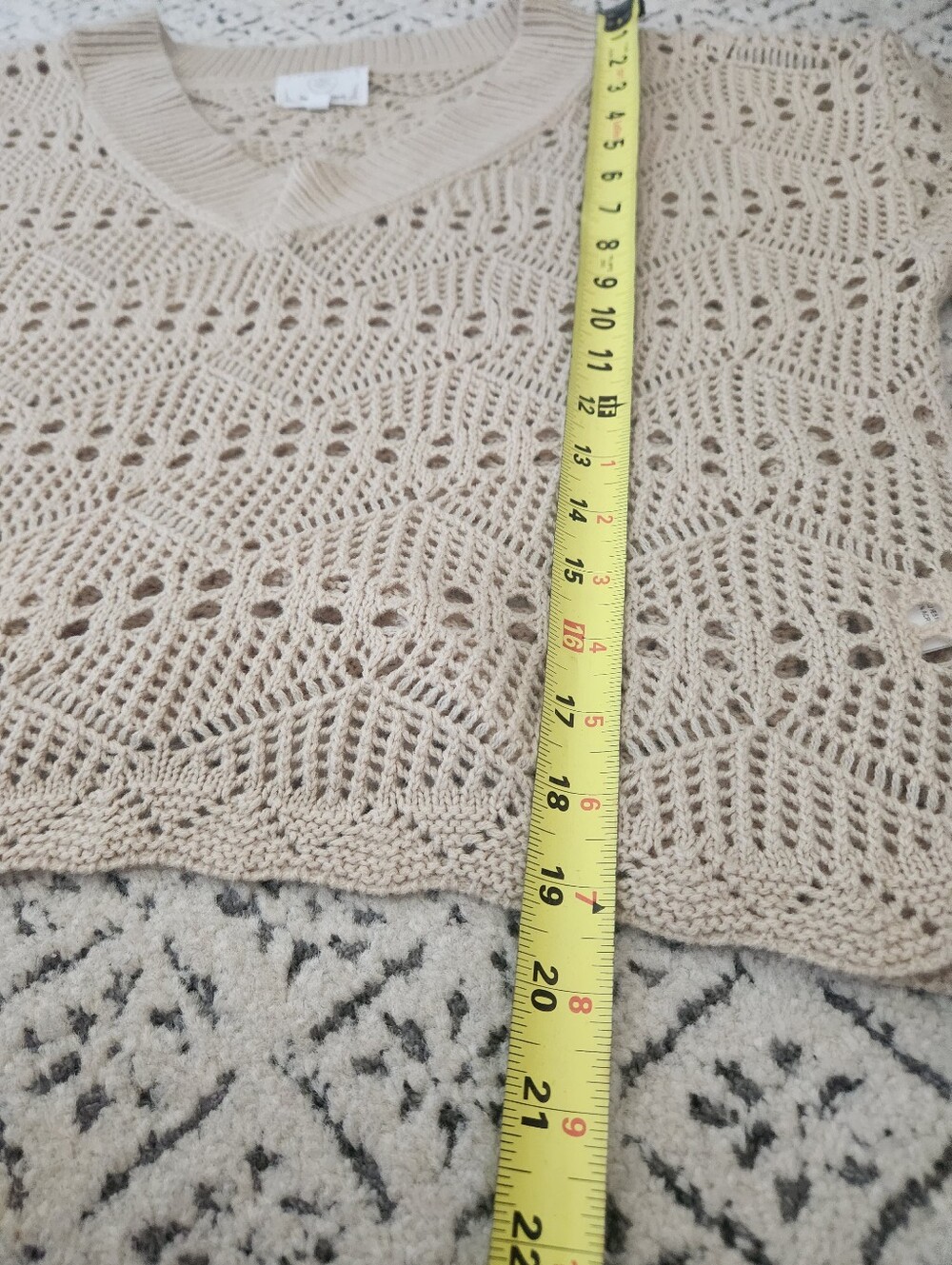 Absolutely Boutique Open Knit Sweater Neutral Beige Crochet Pullover Beachy M - Picture 11 of 13